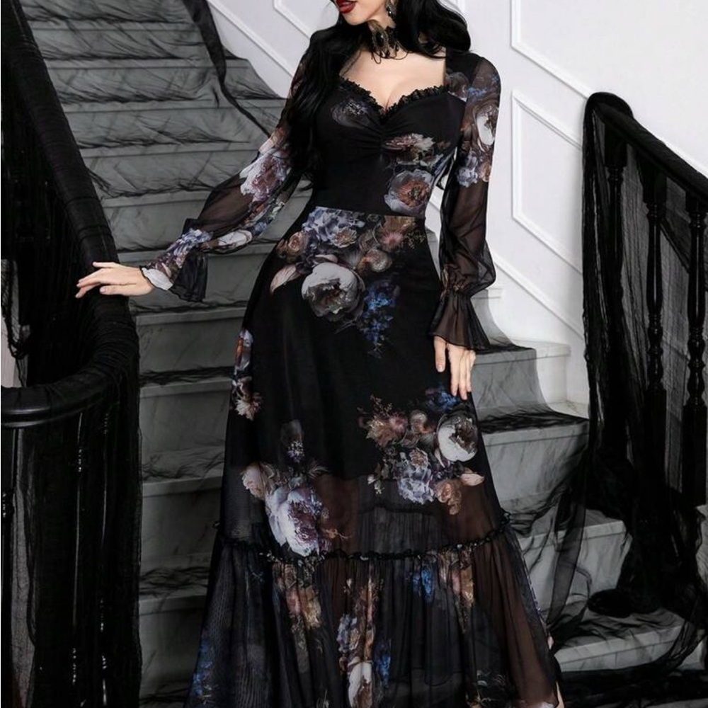 Elegant Black Floral Maxi Dress